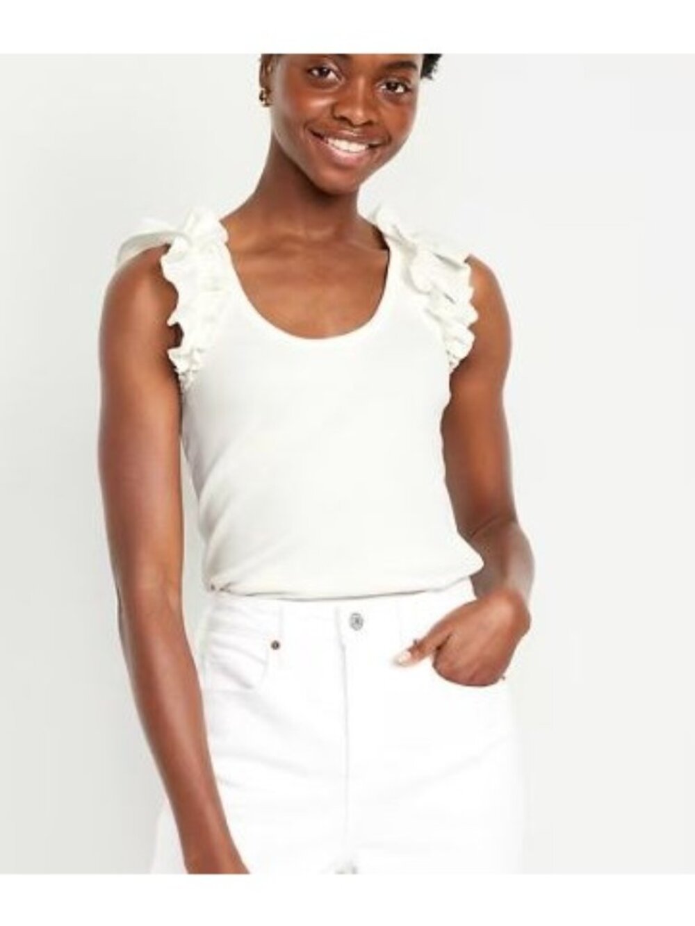 OLD NAVY ruffle mixed fabric tank in ivory size XXL